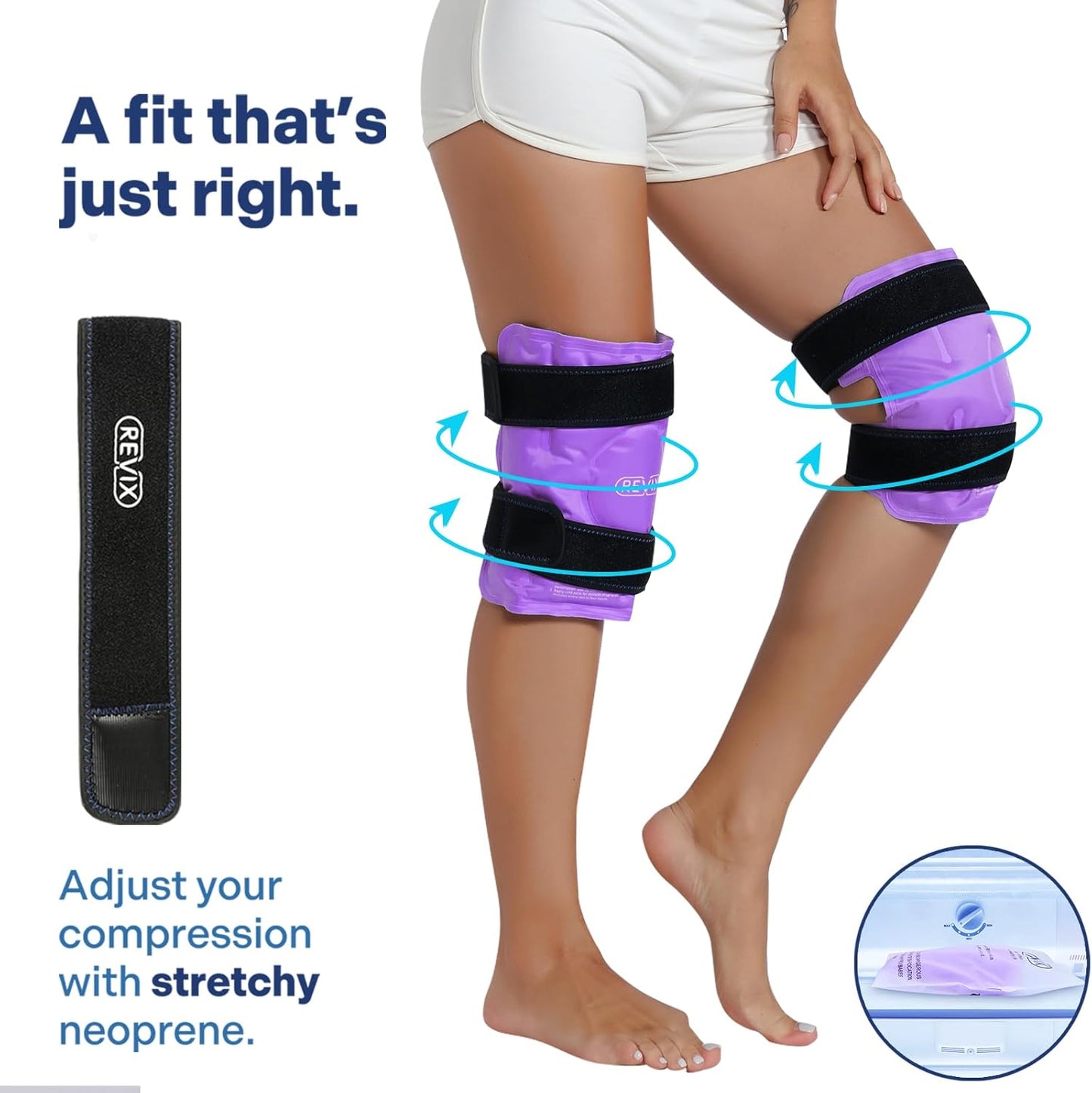 REVIX Reusable Knee Ice Pack Wrap for Post-Workout Recovery, Gel Ice Pack Knee with Cold Compression Therapy, Soft Plush Cover and Hands-Free Application, A Set of Two