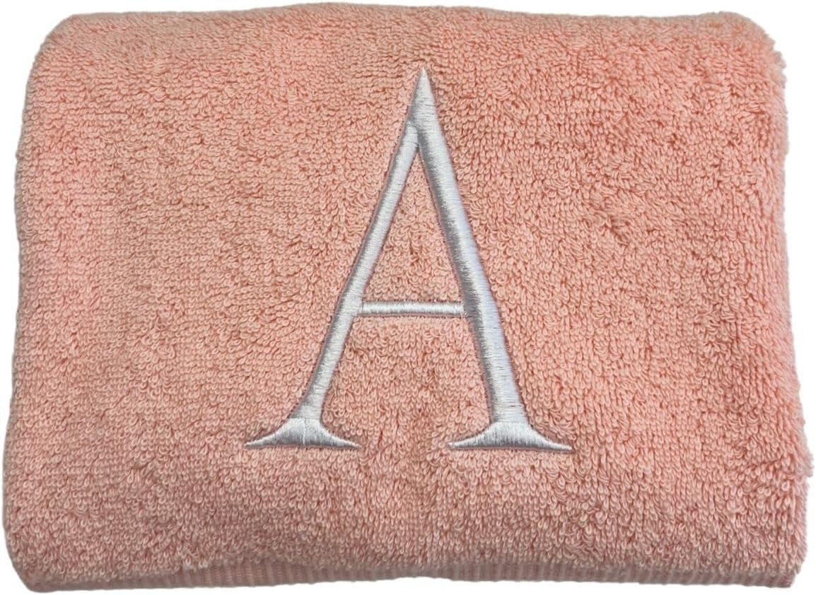 Pink Initial Hand Towel for Bathroom - Monogrammed Luxury Hotel Quality Decorative Embroidered Towel for Powder Room, Spa - GOTS Organic Certified - Set of 2 Letter F
