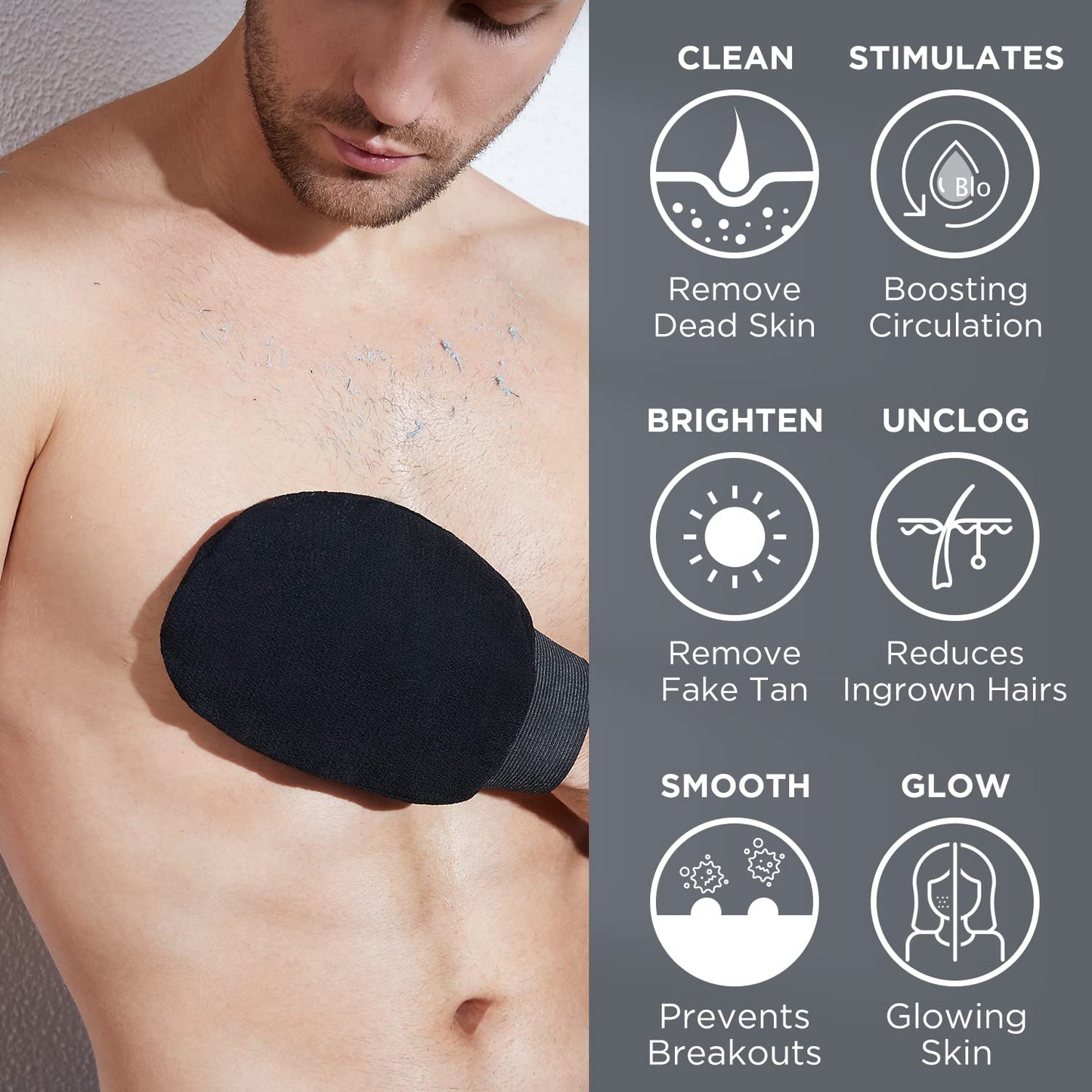 LOTTA Korean Exfoliating Mitt Exfoliating Glove for Face 2Pcs Exfoliating Gloves Bath Bathing Tanning Mitts Self Tanner Shower Body Scrub Large Size Suitable for Men and Women Black