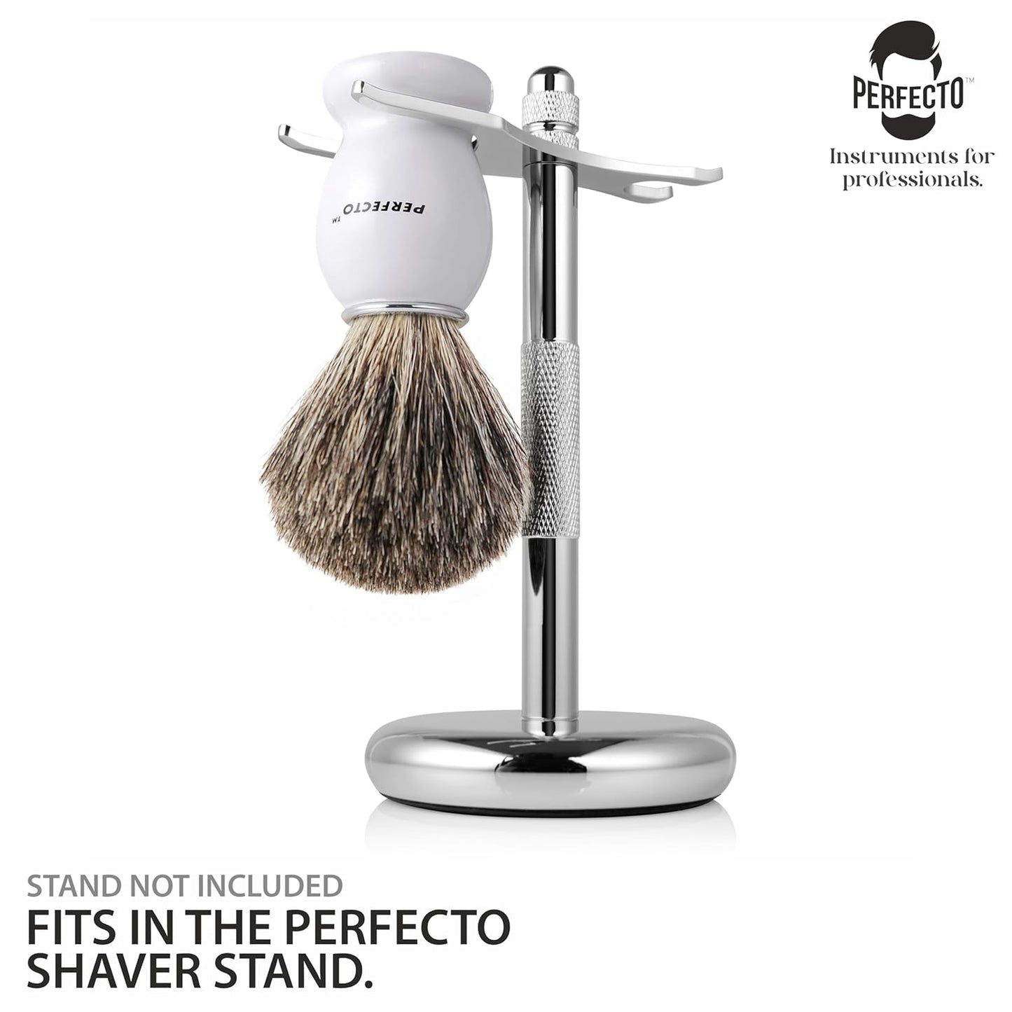 Perfecto 100% Pure Badger Shaving Brush-White Handle, Gift for Dad, Engineered for the Best Shave of Your Life. For Fathers Day Gift, Safety Razor, Double Edge Razor, Straight Razor, Shaving Razor