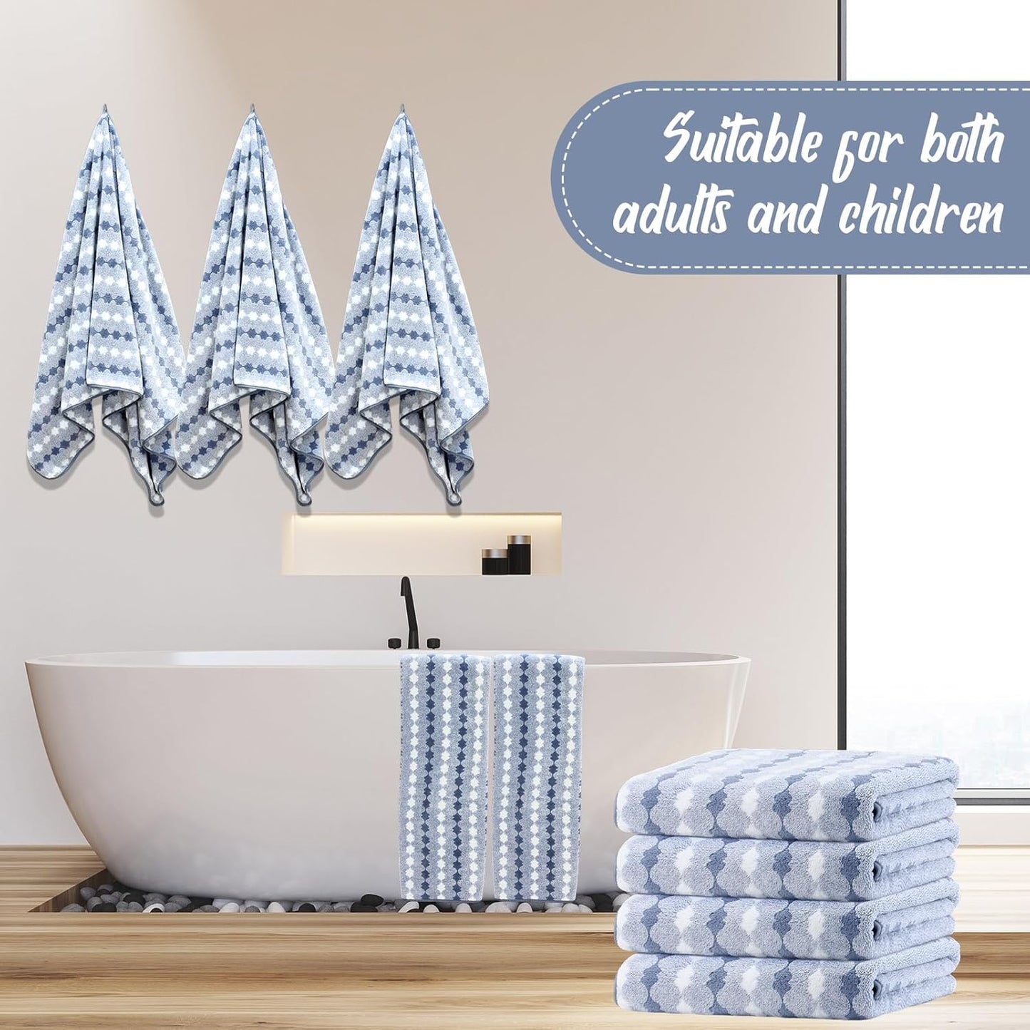 16 Pack Microfiber Bath Towels Bulk 27'' x 60'' Oversized Size Bath Towel Highly Absorbent Extra Large Soft Drying for Shower Beach Salon Winter Sport Spa Gym (Cone,Blue)