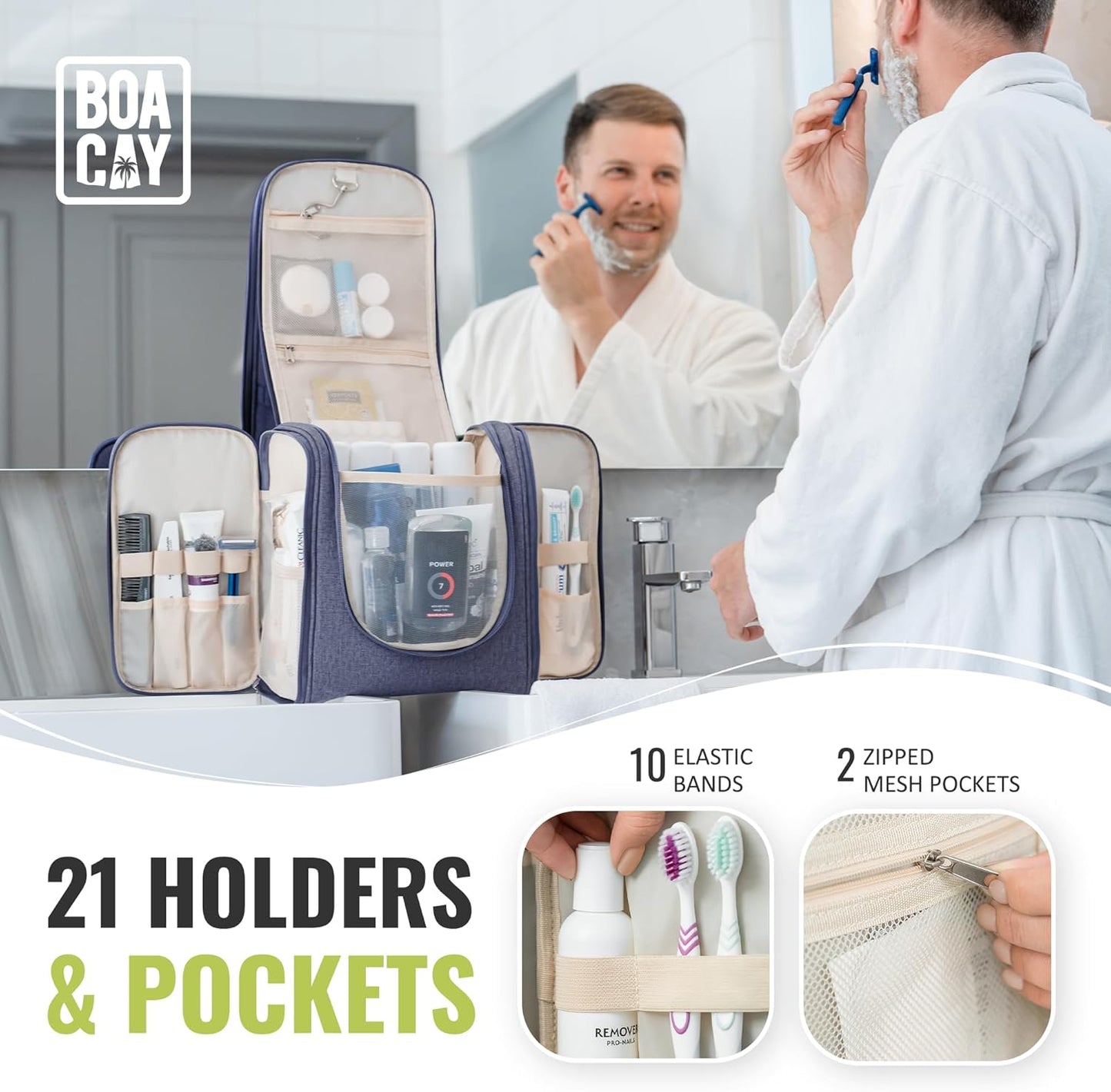 BOACAY Extra Large Hanging Travel Toiletry Bag for Women and Men, Makeup Bag, Bathroom & Shower Organizer Kit for Accessories, Cosmetics, Essentials