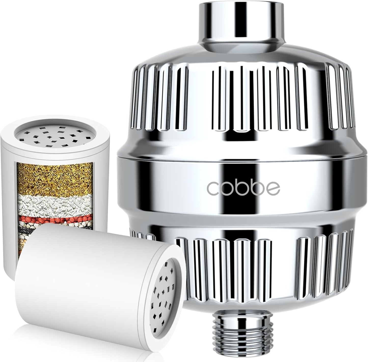 Cobbe Shower Filter for Hard Water - High Output Shower Filter with 2 Replaceable Cartridges - Removes Chlorine and Harmful Substances, Chrome