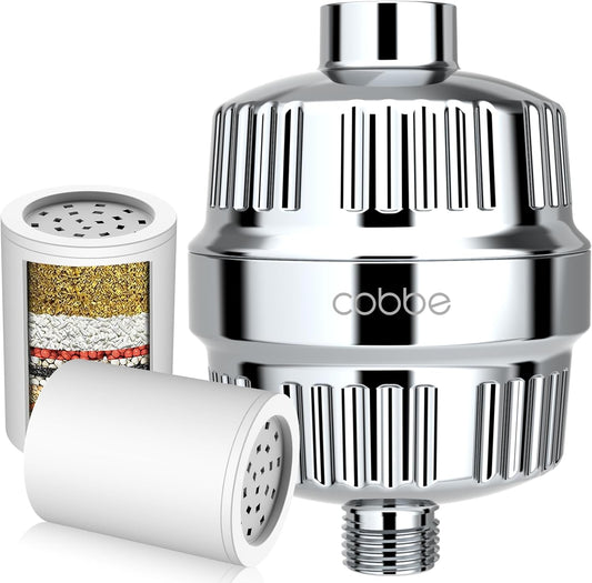 Cobbe Shower Filter for Hard Water - High Output Shower Filter with 2 Replaceable Cartridges - Removes Chlorine and Harmful Substances, Chrome