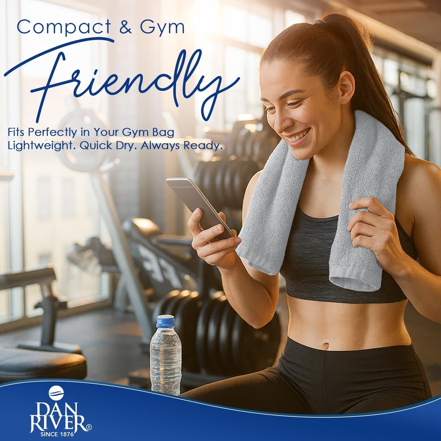 DAN RIVER 6-Pack Premium Hand Towels (16x28 Inches) - 100% Cotton, Ultra Soft, Lightweight, Highly Absorbent Towels for Bathroom, Spa, Gym, Salon, Hotel, and Travel - 550 GSM - Silver