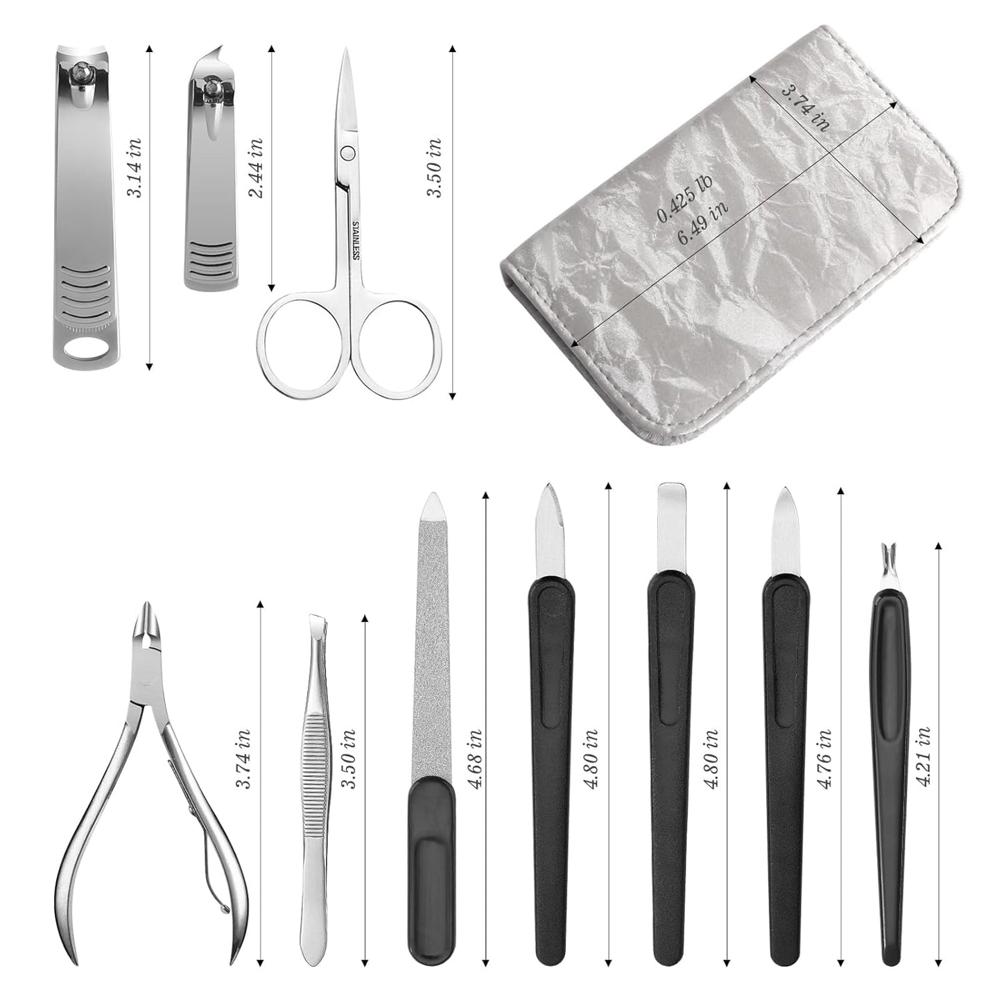 Manicure Pedicure Set, Nail Clipper Set 10-Piece Set Professional Manicure Kit Nail Kit with Portable Gray Travel Case Gift for Men Boyfriend Parent