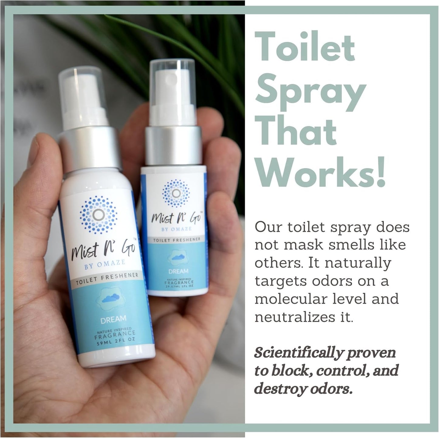 Mist N’ Go by Omaze Travel Bathroom Spray for Toilet Spray Odor Eliminator - Travel Toilet Spray for Bathroom Air Freshener Spray for Bathroom Deodorizer - Dream Regular Size (2oz x1)