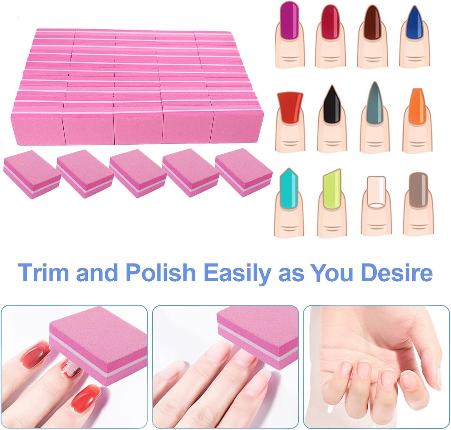 180/240 Grit Nail Buffers (50 Pack), Mini Buffer Block Nail File for Acrylic Nails and Natural Nails, Professional Nail Buffer Block Bulk Buffing Blocks for Nail Buff Manicure File Blocks Set Pink