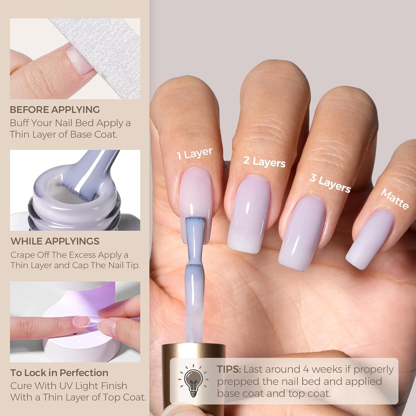 AILLSA Winter Gray Gel Nail Polish Rainy Day Jelly Gel Polish Neutral Sheer Translucent Nude Gel Polish Long Lasting Blue Gray Color Soak Off U V Gel for French Manicure Nail Art at Home 0.51 Oz