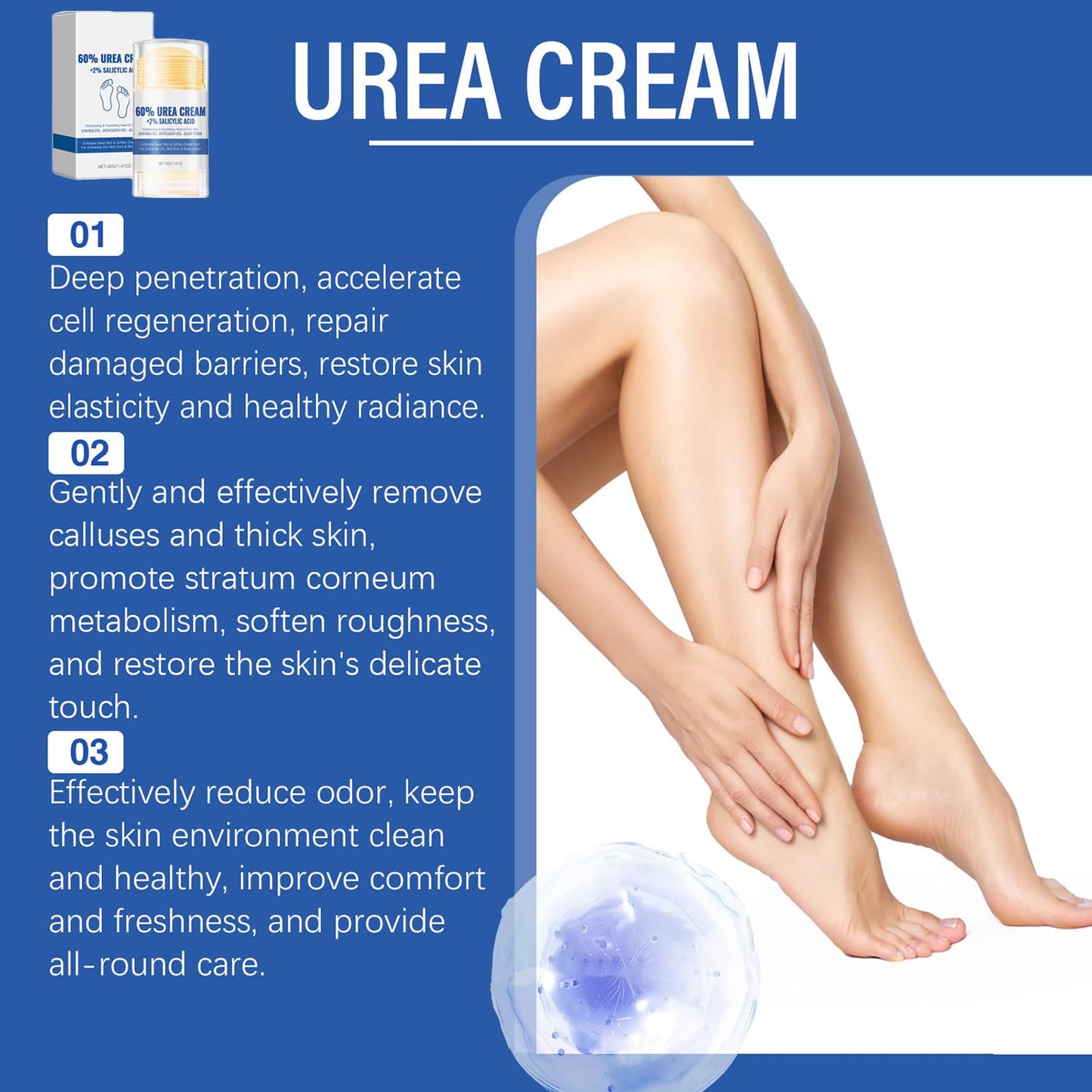 60% Urea Hydrating and Anti-Cracking Foot Cream, 2026 NEW Moisturising and Relieves Cracking and Dryness Foot Cream, Repairs and Hydrates Foot Care Stick for Dry Cracked Feet Knees Elbows Hands (2)