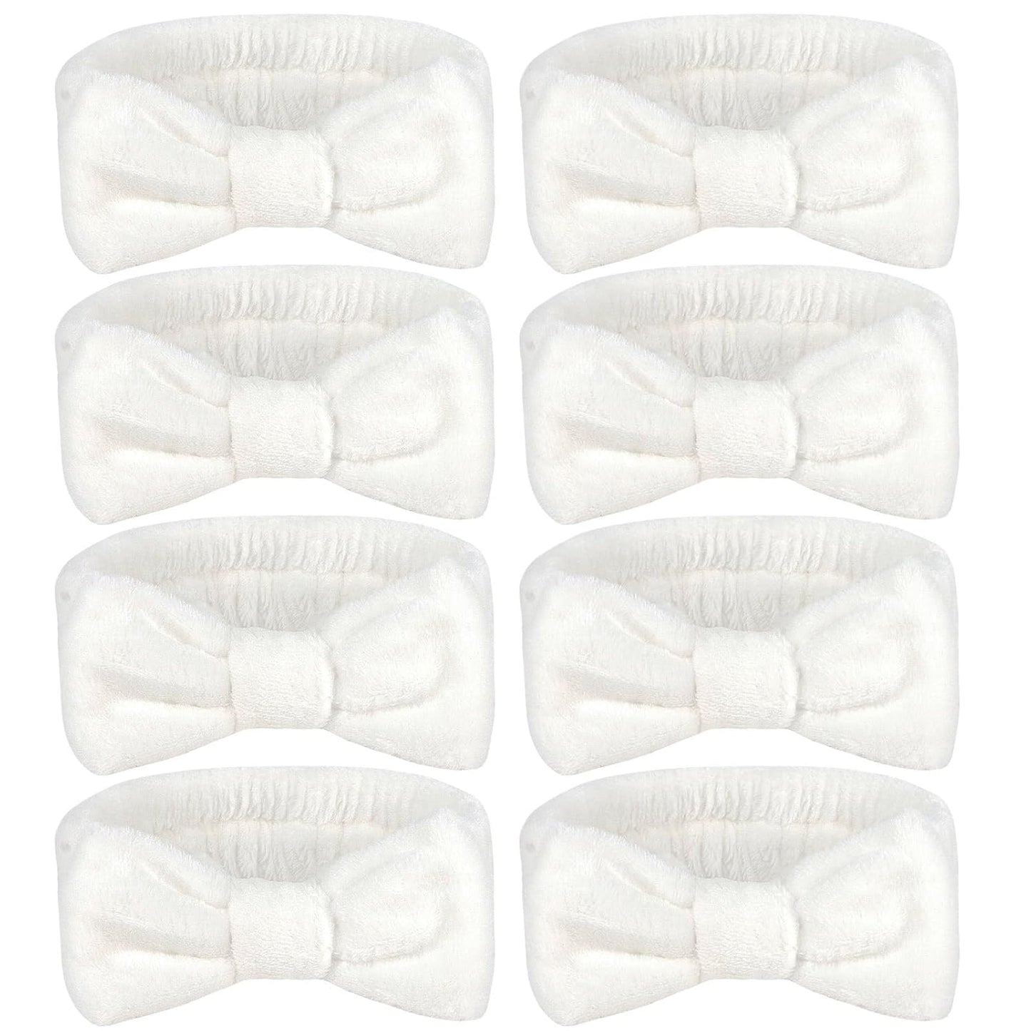 Ondder Spa Headband for Washing Face 8 Pack White Skincare Headbands for Women Girls Terry Cloth Cute Bow Head Bands for Makeup