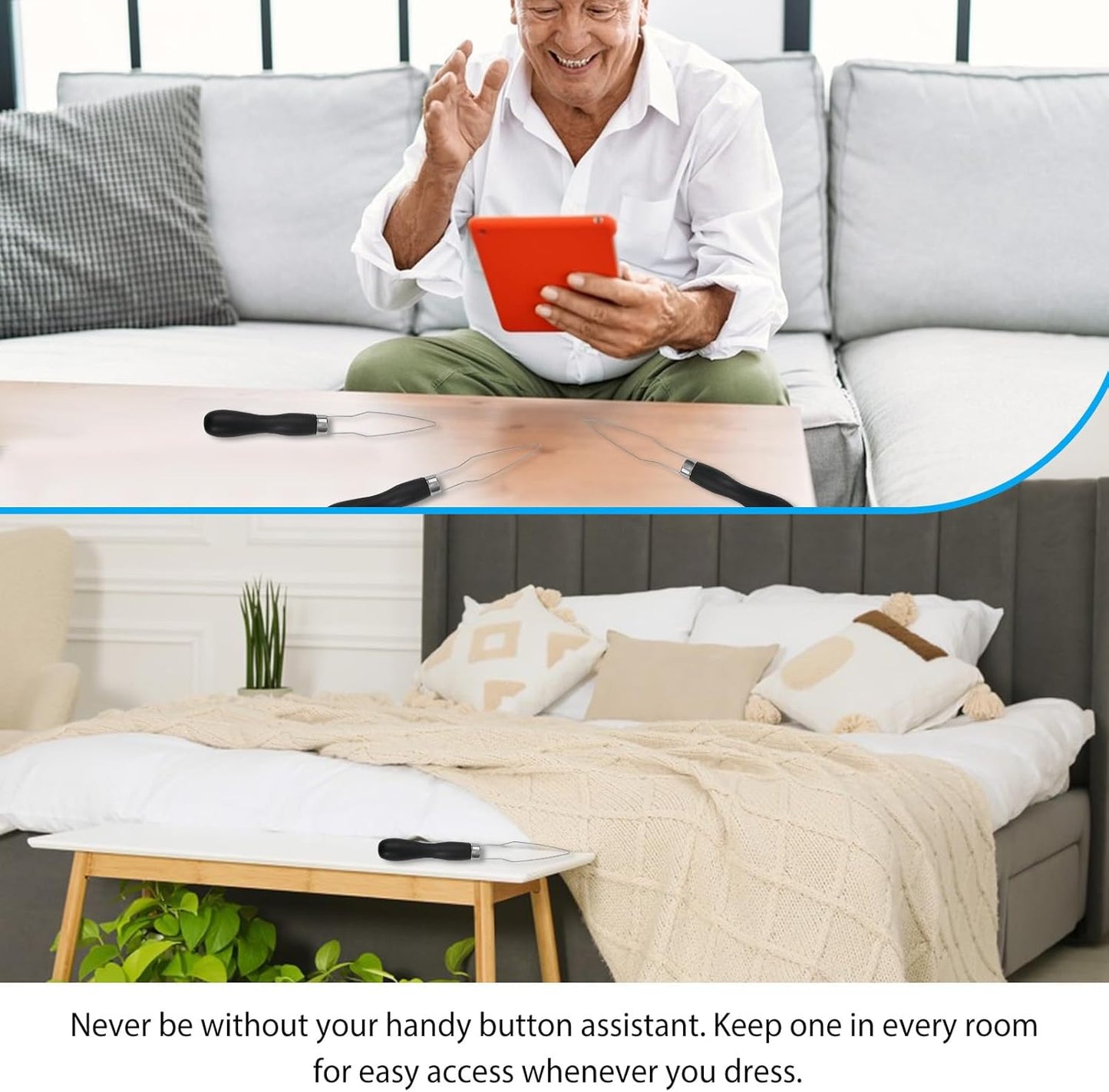 2pcs Button Hook Assist Device with Easy-Grip Handle for Shirts, Coats, Dresses - Ideal Button Aids for Arthritis & Limited Dexterity Black