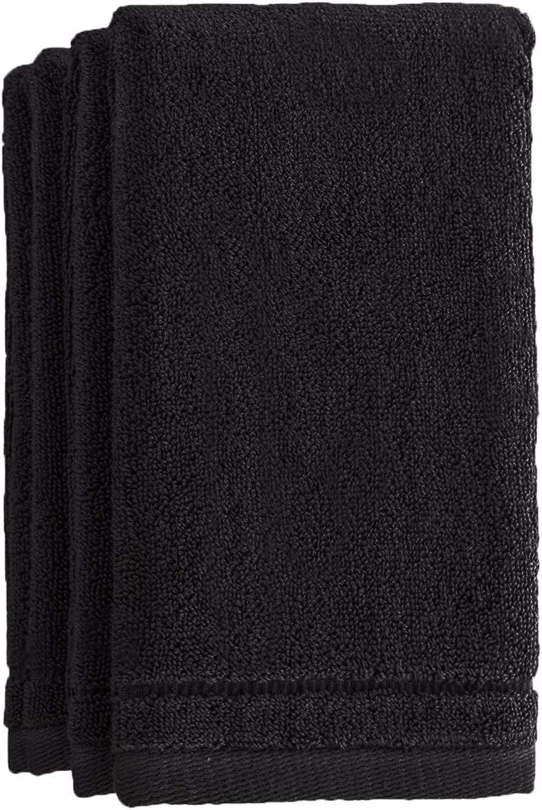 Cotton Fingertip Towels Set Black - 4 Pack - 11 x 18 Inches Decorative Small Extra-Absorbent and Soft Terry Towel for Bathroom - Powder Room, Guest and Housewarming Gift (Black)