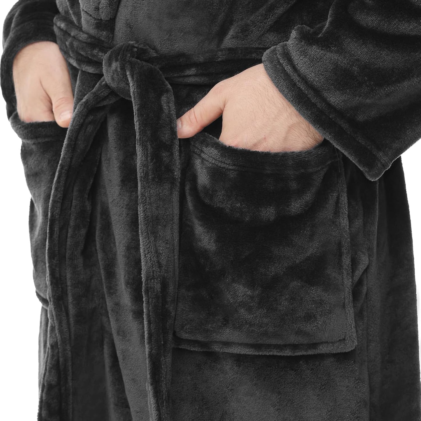 Yurhap Mens Fleece Robe, Soft Plush Robe for Men, Fluffy Bathrobe with Belt & 2 Pockets