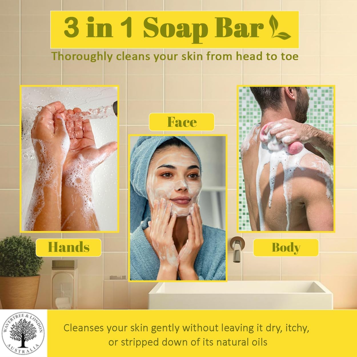 Wavertree & London Pineapple, Coconut & Lime Scented Natural Soap Bar, 7oz Moisturizing French Triple Milled Soap Bar for Women & Men enriched with shea butter - Pure Bath & Body soap bar