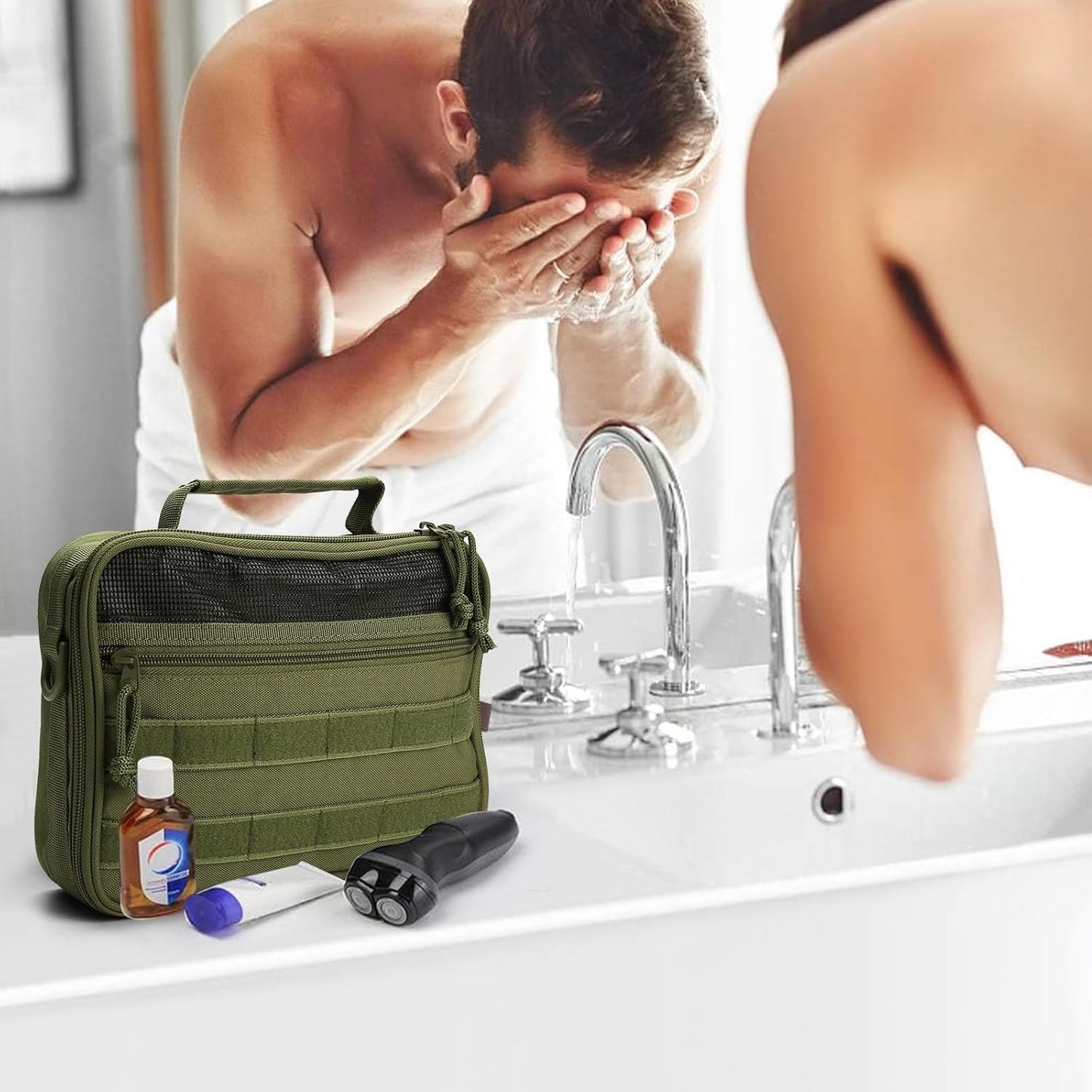mens toiletry travel bag tactical toiletry bag hanging toiletry bag shower bag travel kit (green)