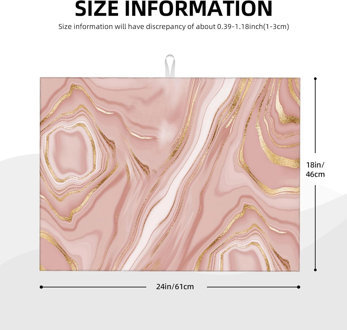 Pink Golden Dish Drying Mat for Kitchen Counter Absorbent Reversible Rose Pink Modern Drying Pad Dark Kitchen Decor Marble Dish Drainer Rack Mats 18"x24"