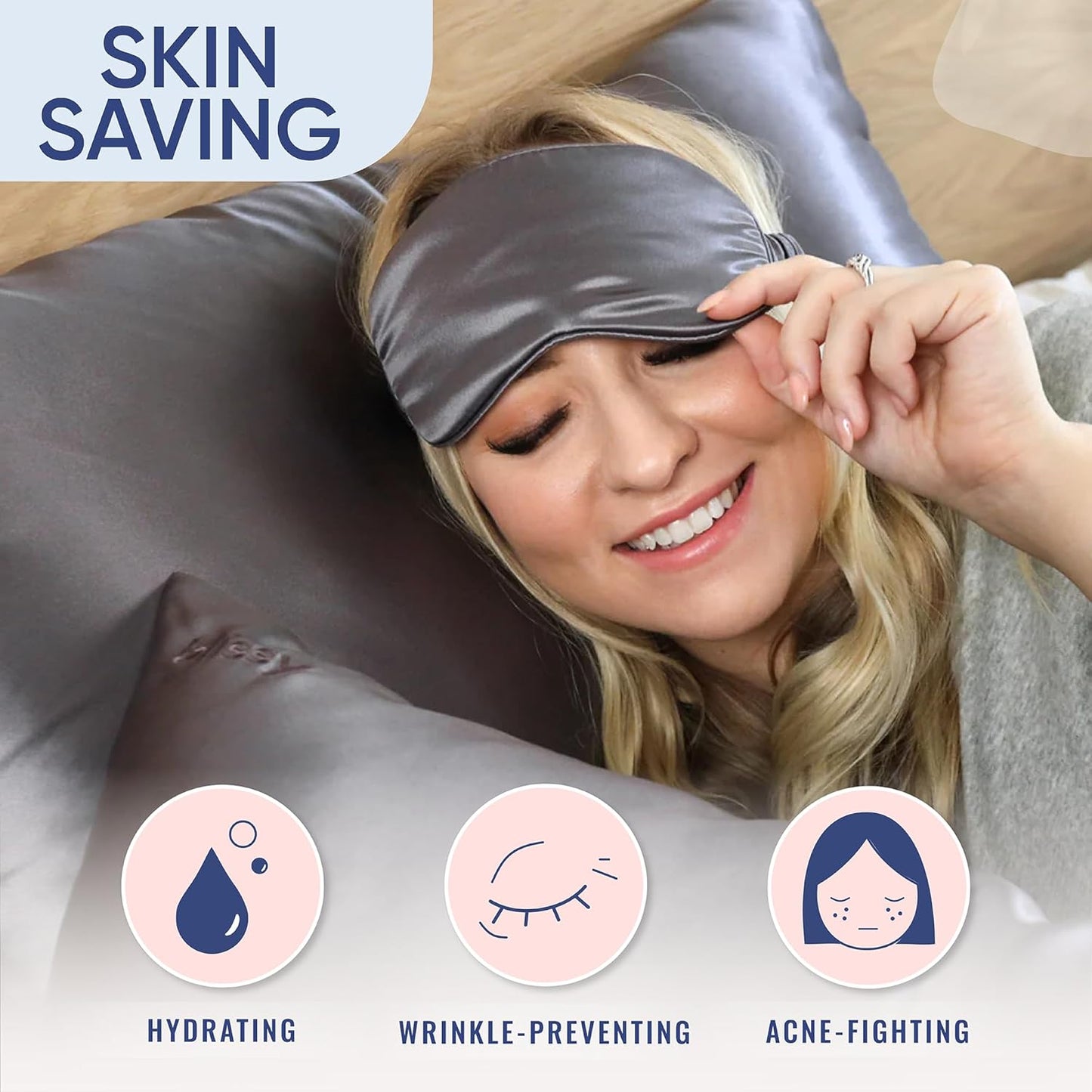 Blissy Silk Pillowcase - 100% Pure Mulberry Silk - 22 Momme 6A High-Grade Fibers - Silk Pillow Cover for Hair & Skin - Regular, Queen & King (Gray, Standard)