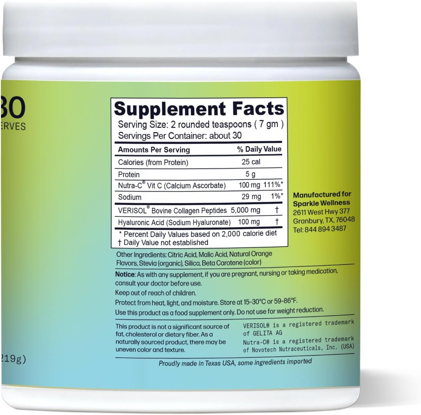 Sparkle Wellness VERISOL Bioactive Hydrolyzed Collagen Peptides | Collagen Powder Supplement with Vitamin C & Hyaluronic Acid for Hair, Skin, and Nail Health | Skin Boost Plus (Orange) [30-Serves]