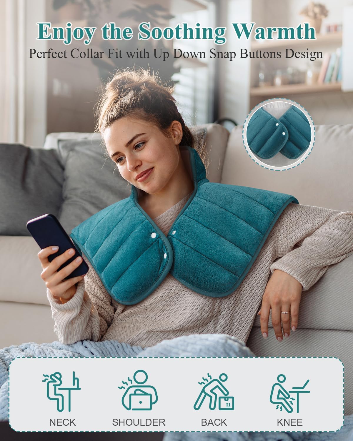 Heating Pad for Neck and Shoulders and Back, 24 x 23 XL Large Heat Wrap for Pain Relief, Birthday Gifts for Women Mom, 2.2lb Weighted, 6 Heat Settings, 4 Timers, Blue