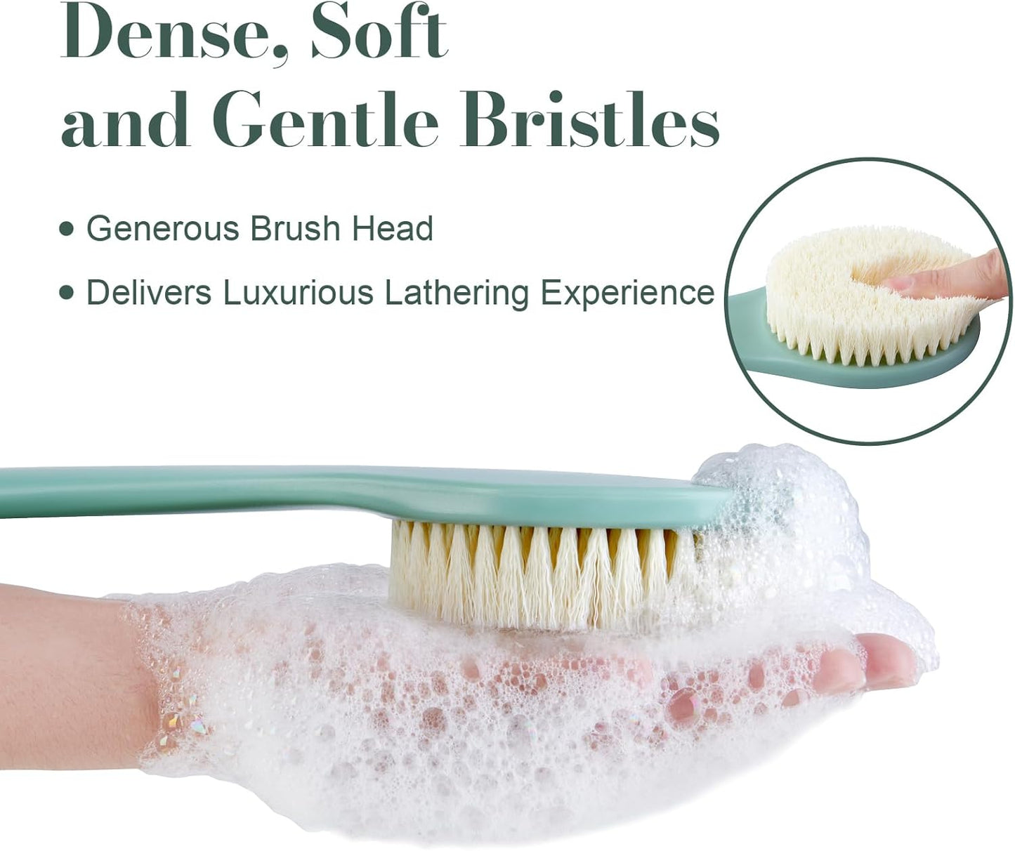 Back Scrubber for Shower, Shower Body Brush for Cleaning with Long Handle for Showering, 17 Inch Back Washer Exfoliator for Shower Men Women with Non-Slip Handle, Adhesive Hook (Pea Green)