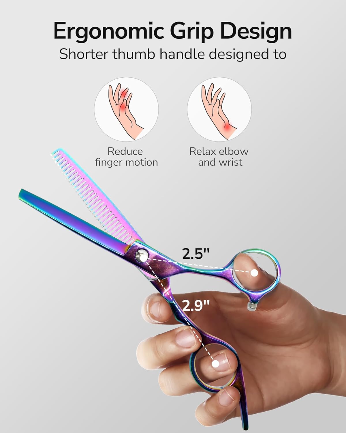 ULG Professional Hair Scissors Kit 6.5 inch Right-Hand Razor Edge Barber Scissors Salon Hair Cutting Shears Made of Japanese Stainless Steel, Hand Sharpened Rainbow