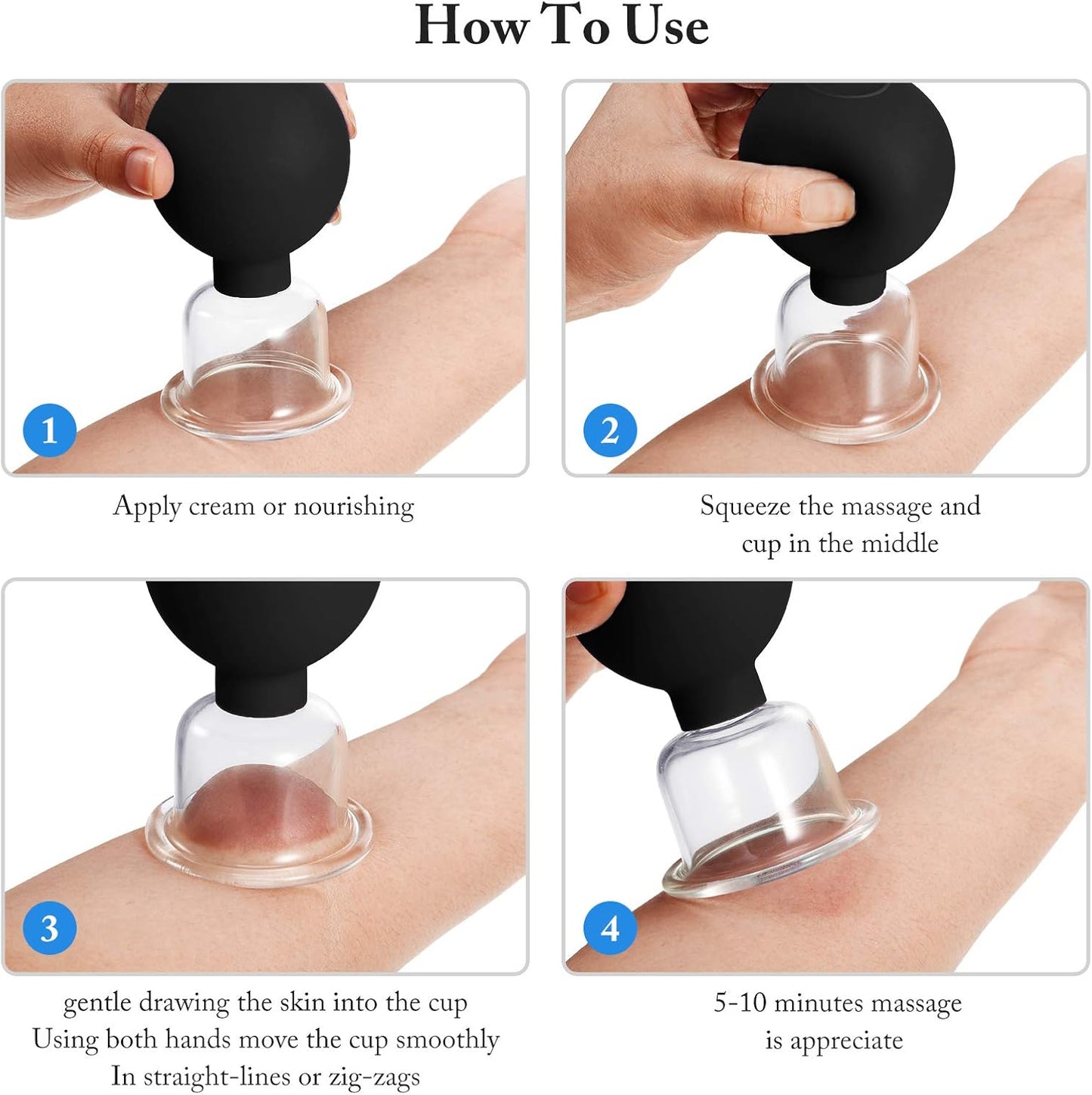 4 Pieces Glass Cupping Set Glass Silicone Cupping Cups Massage Vacuum Suction Cupping Cups for Body Face Leg Arm Back Shoulder Muscle and Joint Pain (Black)