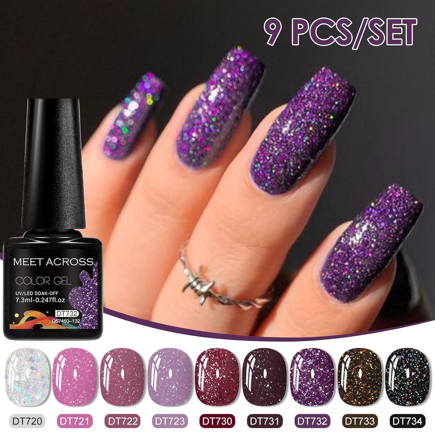 MEET ACROSS 9 Colors Gel Nail Polish + 3PCS Function Gel Nail Polish Kit,Fashion Nail Art Set Design Gifts for Women Manicure Salon (SET23, 12pcs)