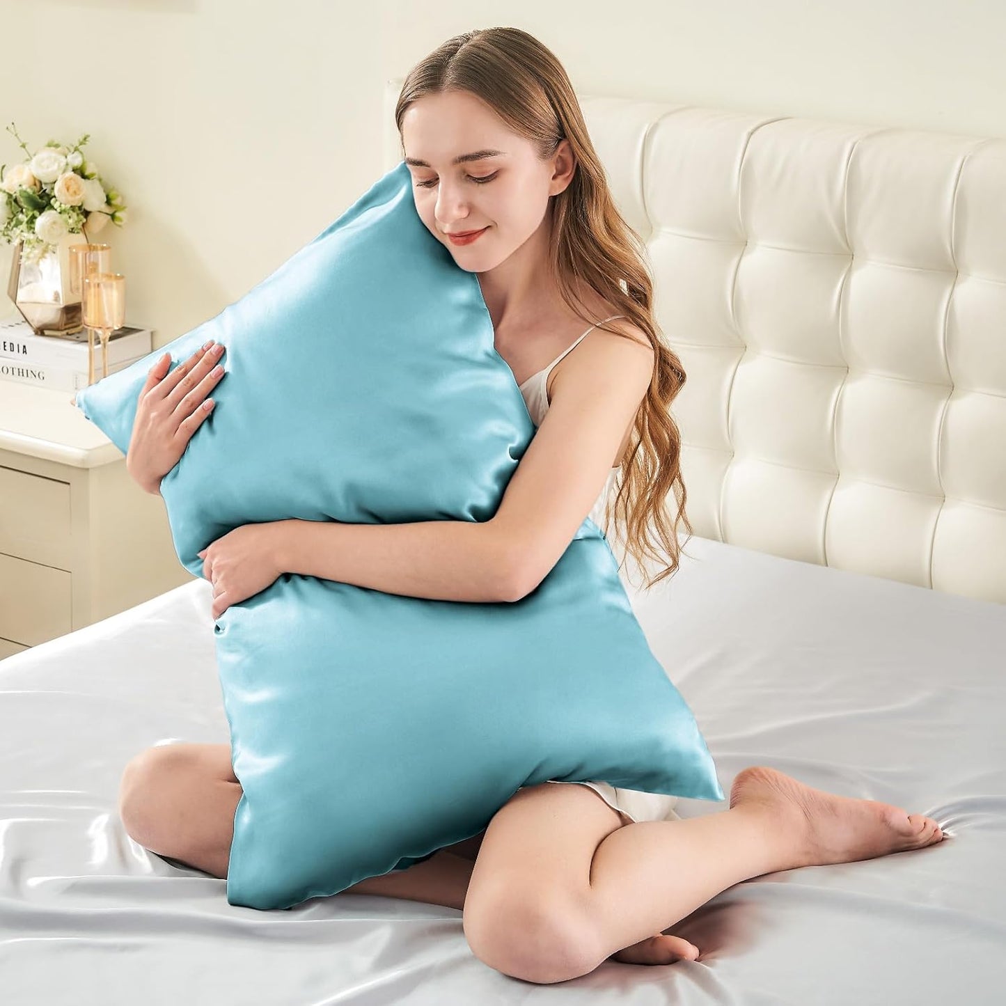 INFIIXSO Mulberry Silk Pillowcase for Hair and Skin, Silk Pillow Cases Queen with Hidden Zipper 20x30 Inches, Extraordinary Smooth and Soft Cooling Pillow Cases for Hot Sleepers(Ocean Mist, 1 Pack)