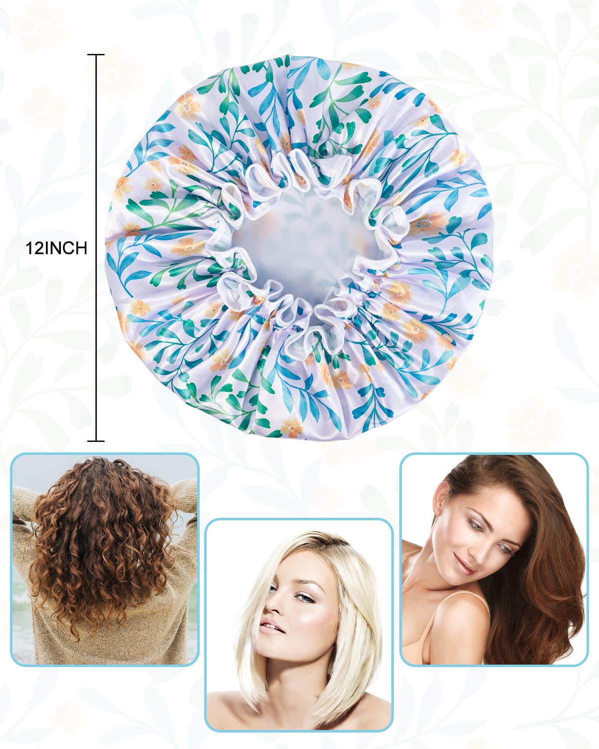 Aquior Shower Cap for Women, Reusable Shower Caps Double Layer Waterproof Womens Girls Adult Hair Cap for all Hair Lengths with EVA Lining, Soft Shower Caps for Long Thick Hair