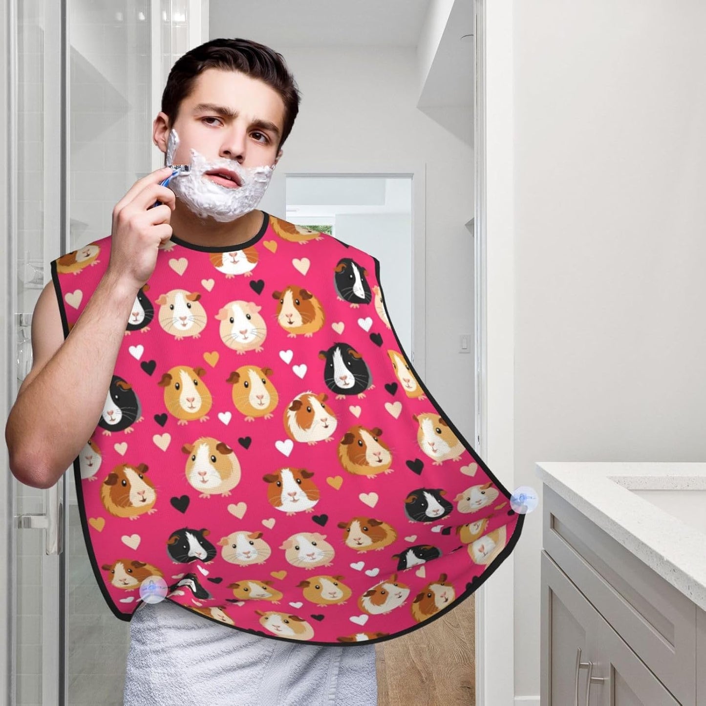 Adjustable Beard Catcher Apron, Love Heart Guinea Pig Pet Shave Bib, Non-Stick Waterproof Grooming Bib, Shaving Essential for Men Dad Christmas