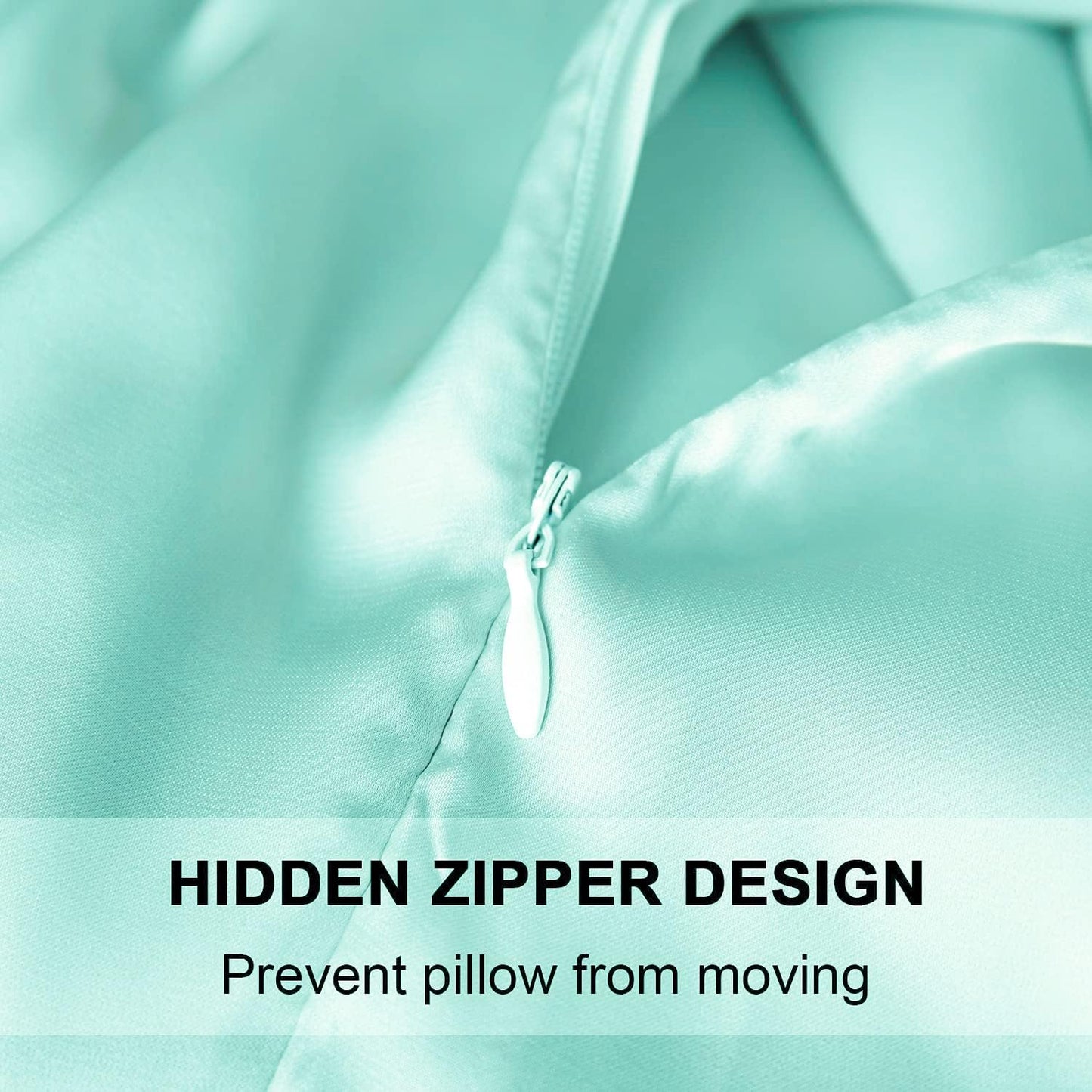 JUWENIN,Luxury Satin Pillowcase with Zipper (Silky Satin Pillow Case for Hair) Set of 2 (Queen, Aqua Blue)