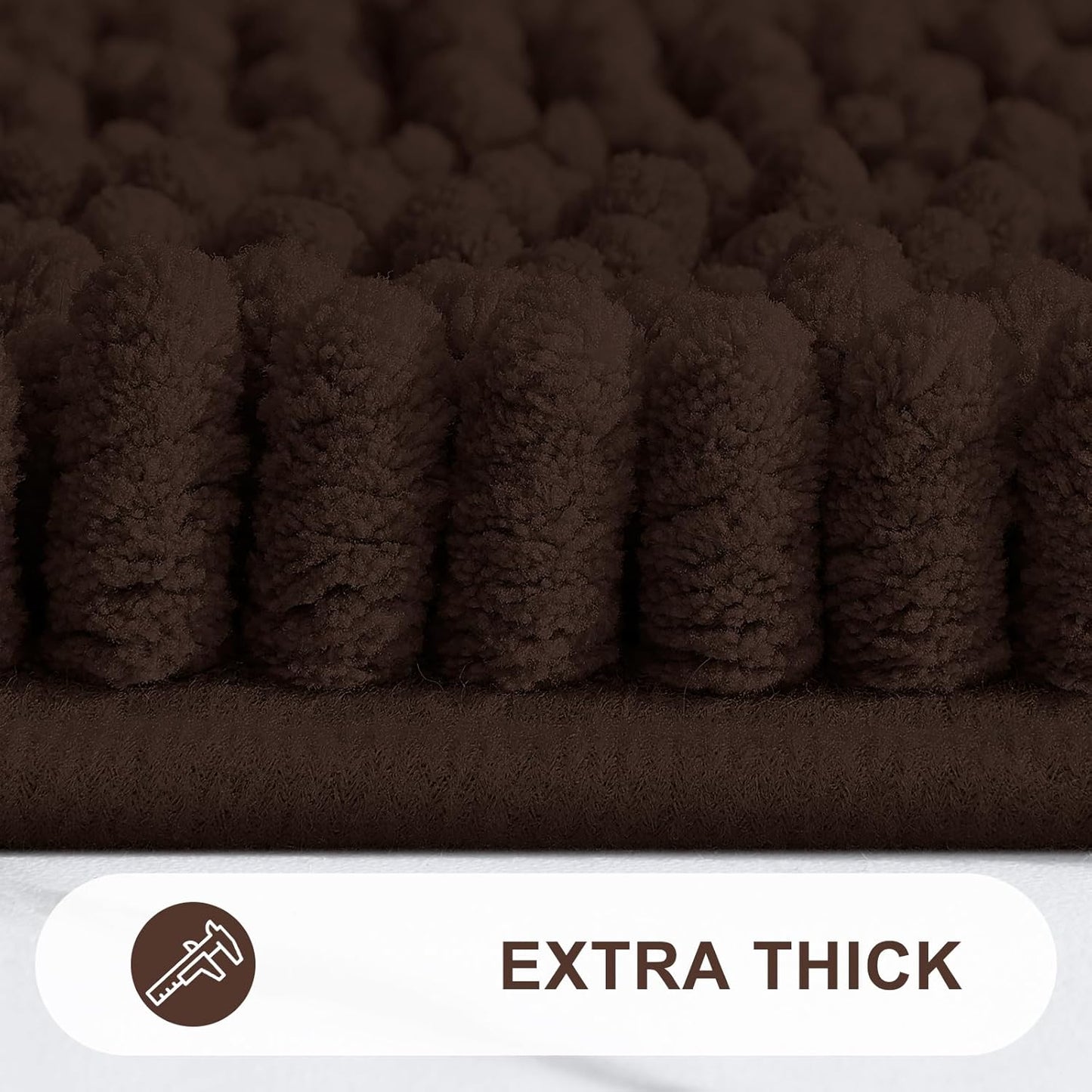 Grandaily Chenille Striped Bathroom Rugs 47x17, Extra Thick and Absorbent Bath Mats, Non-Slip Soft Plush Shaggy Shower Carpet, Machine Wash Dry, Bath Rug for Bathroom, Brown