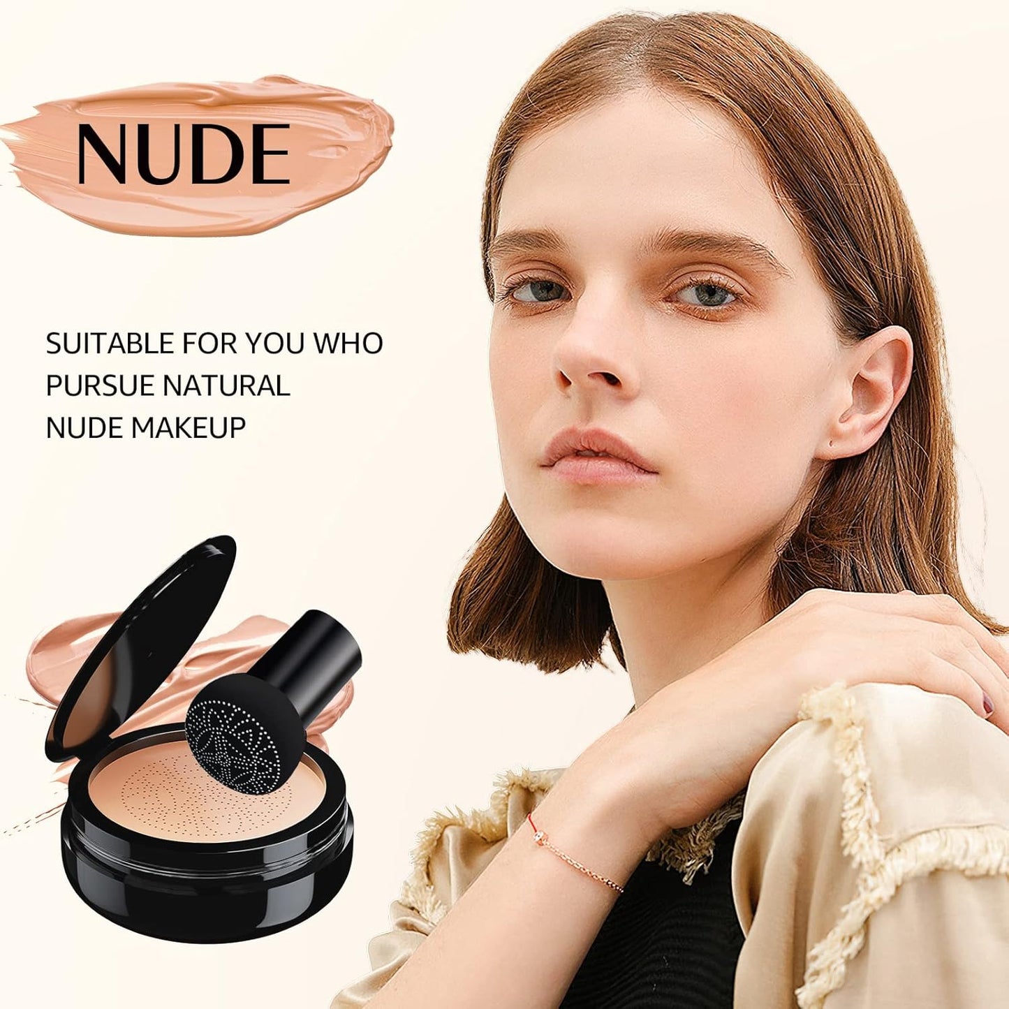 Air Cushion CC Cream - Moisturizing BB Cream Foundation, Long-Lasting Waterproof New Mushroom Head Cushion Foundation Concealer for Even Skin Tone (Nude, 1 PCS)