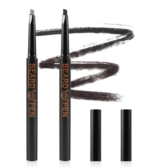 2pc Dual-Ended Beard Pencils: Spiral Brush & Wax for Precise Styling, Shaping - Natural Look for Beard, Mustache & Brows