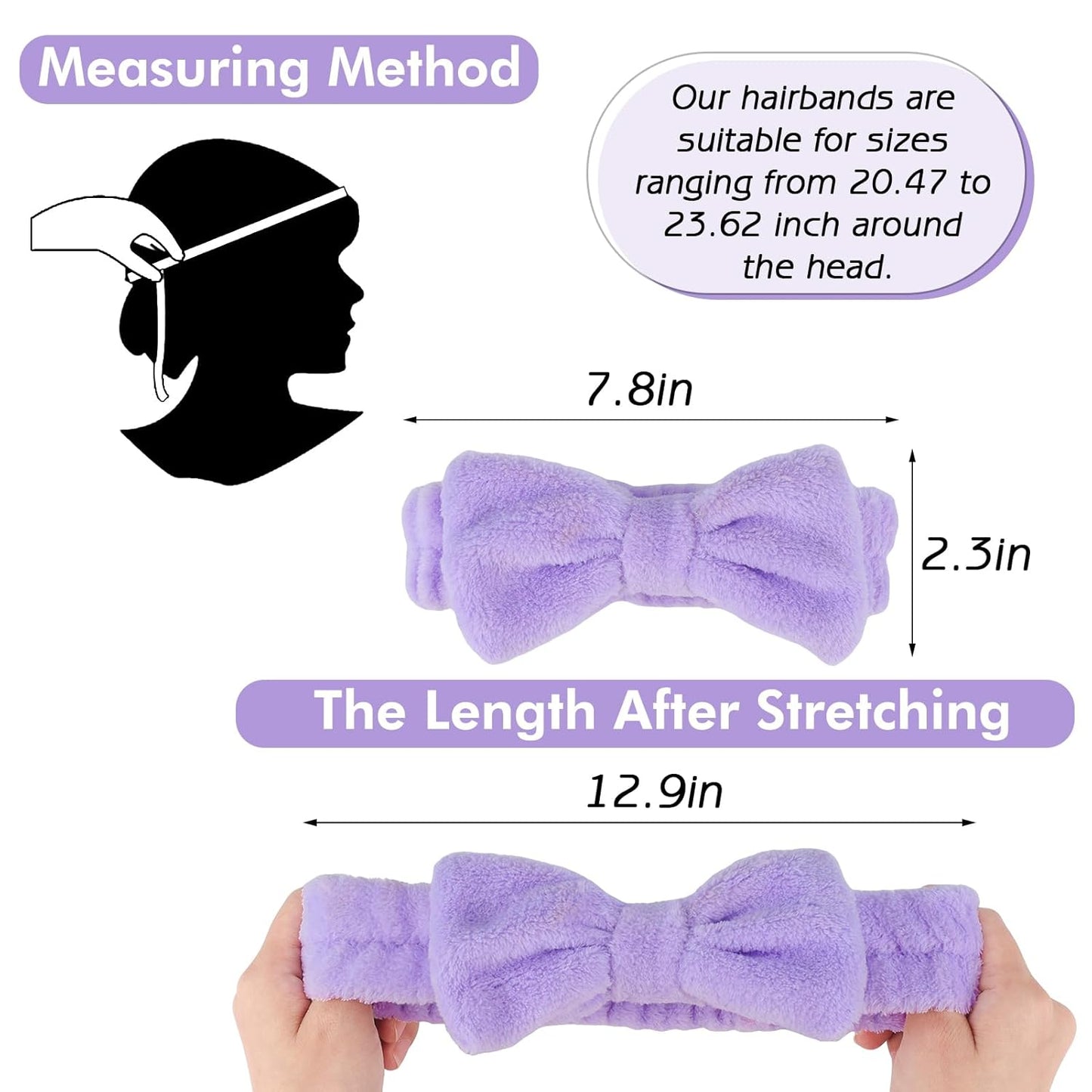 Zkptops 6Pcs Spa Headband for Washing Face Wristbands Set Women Bubble Skincare Makeup Sponge Terry Cloth Padded Puffy Headband Bow Tie Hairband Cute Non Slip Thick Hair Accessory Gifts (Purple)