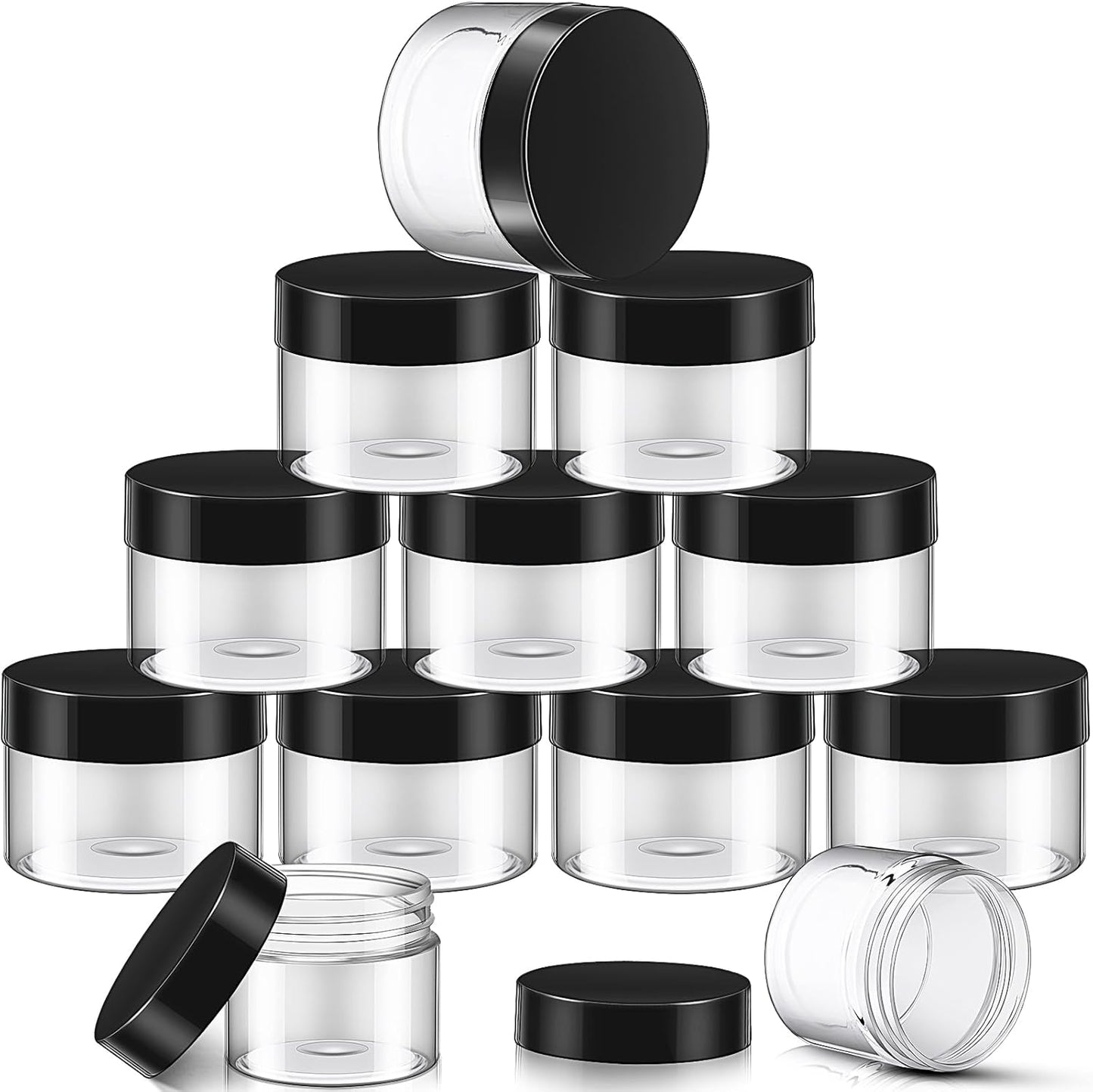 SATINIOR 12 Pack 32 oz Plastic Container Jars with Lids Round Clear Travel Cosmetic Container Slime Jars for Toiletries, Lotion, Cream, Ointments, Makeup, Rhinestone, Samples, Kitchen Storage(Black)