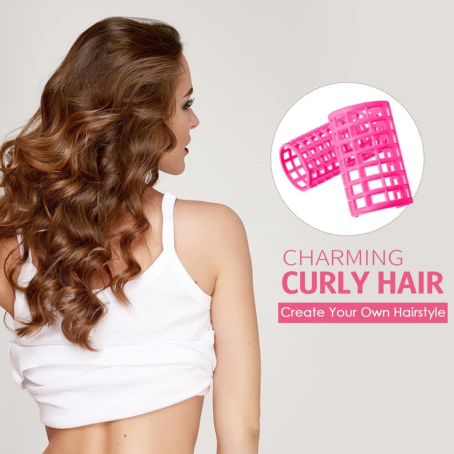 Syhood 12 Pcs Plastic Hair Rollers for Women Large Size Curlers Set Snap Roller Clips with Rat Tail Comb for Long Medium Short Hair Bangs, Salon Hairdressing Styling Tool(2.6 x 1.4 Inch,Pink)