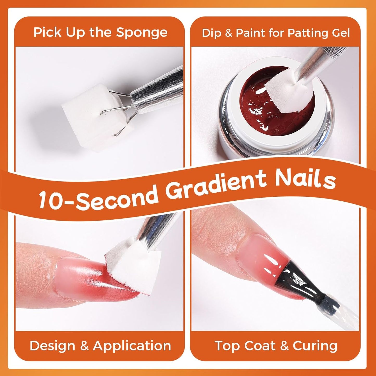 6 Colors Pat Painting Gel Polish Kit for Nails, Ombre Gradient Fall Winter Gel Nail Polish with 30PCS Sponge Applicators & Grabbing Pen ,Nail Art for DIY French Manicure at Home