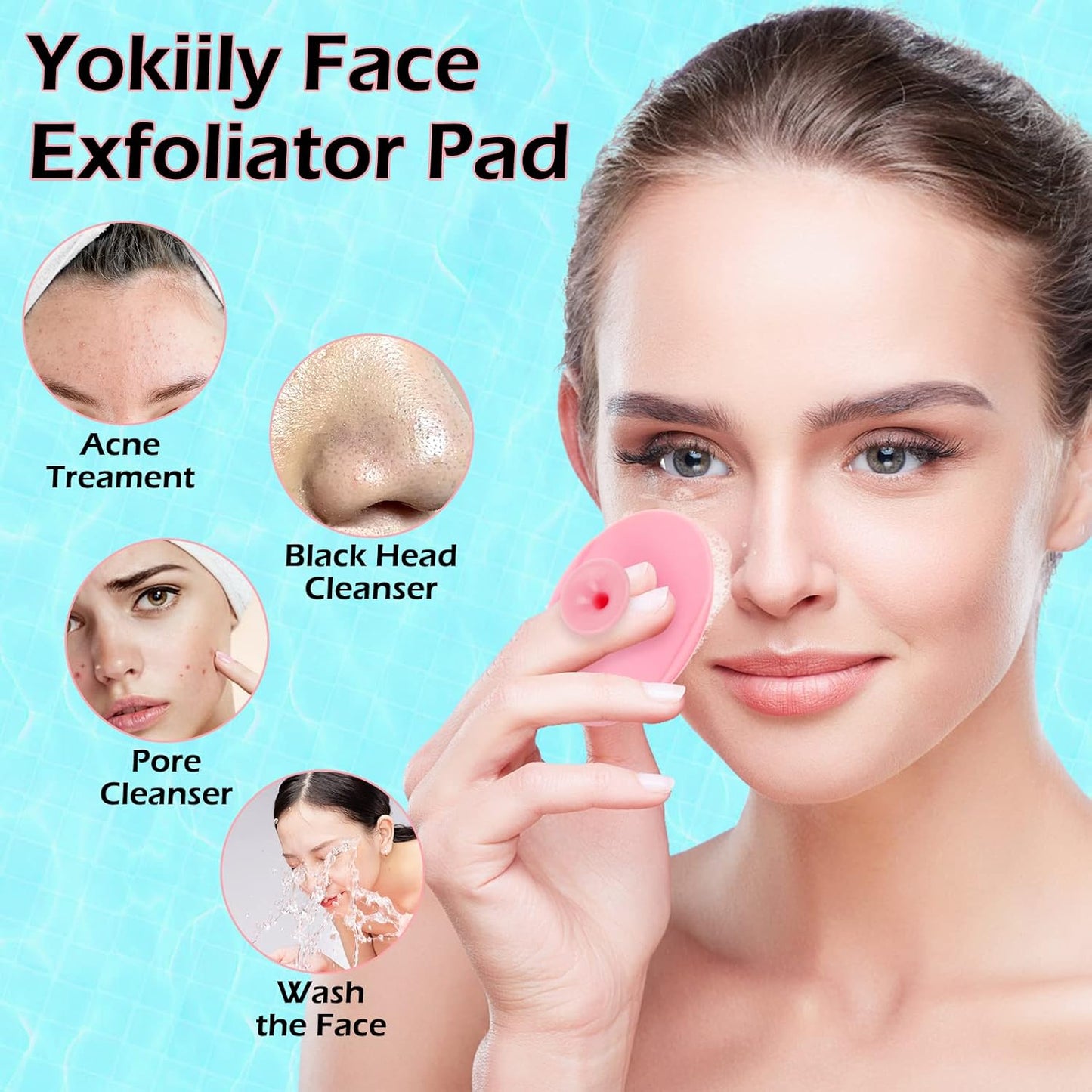 Yokilly Silicone Face Scrubber Exfoliator Brush, Manual Handheld Facial Cleansing Brush, Face Scrub Wash Brush with Soft Bristle, Face Cleansing Brush for Men and Women (4 Color)