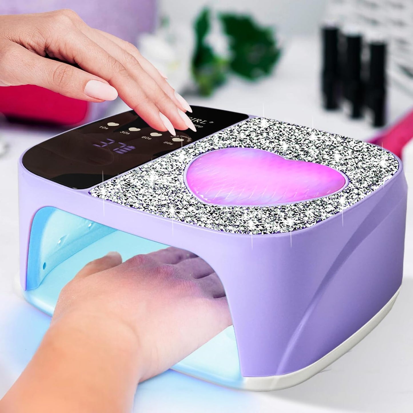 LimeGirl UV LED Nail Lamp Kit for Gel Polish Professional Fast Curing Purple Dryer Light Set with 4 Timer Settings Cordless Rechargeable Nail Art Cure Machine for Manicure Pedicure at Home and Salon