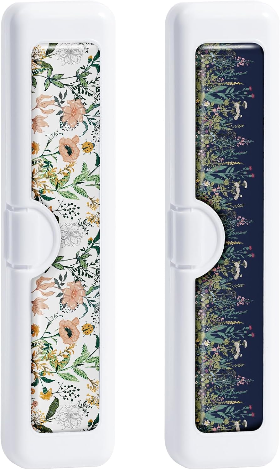 2 Pcs Toothbrush Travel Case - Colorful Pattern, Holder and Covers for Toothbrushes, Includes Tongue Scraper Case