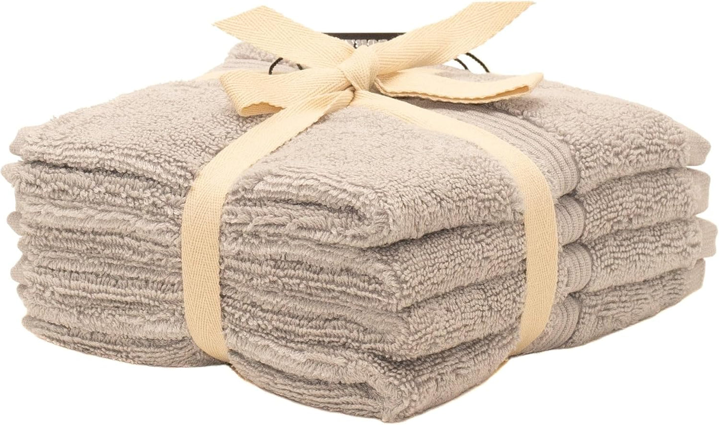 Mosobam Luxury Turkish Towels Set of 4 Washcloths 13X13 Light Grey (Gray) 700 GSM Bamboo Viscose & Aegean Turkish Combed Cotton