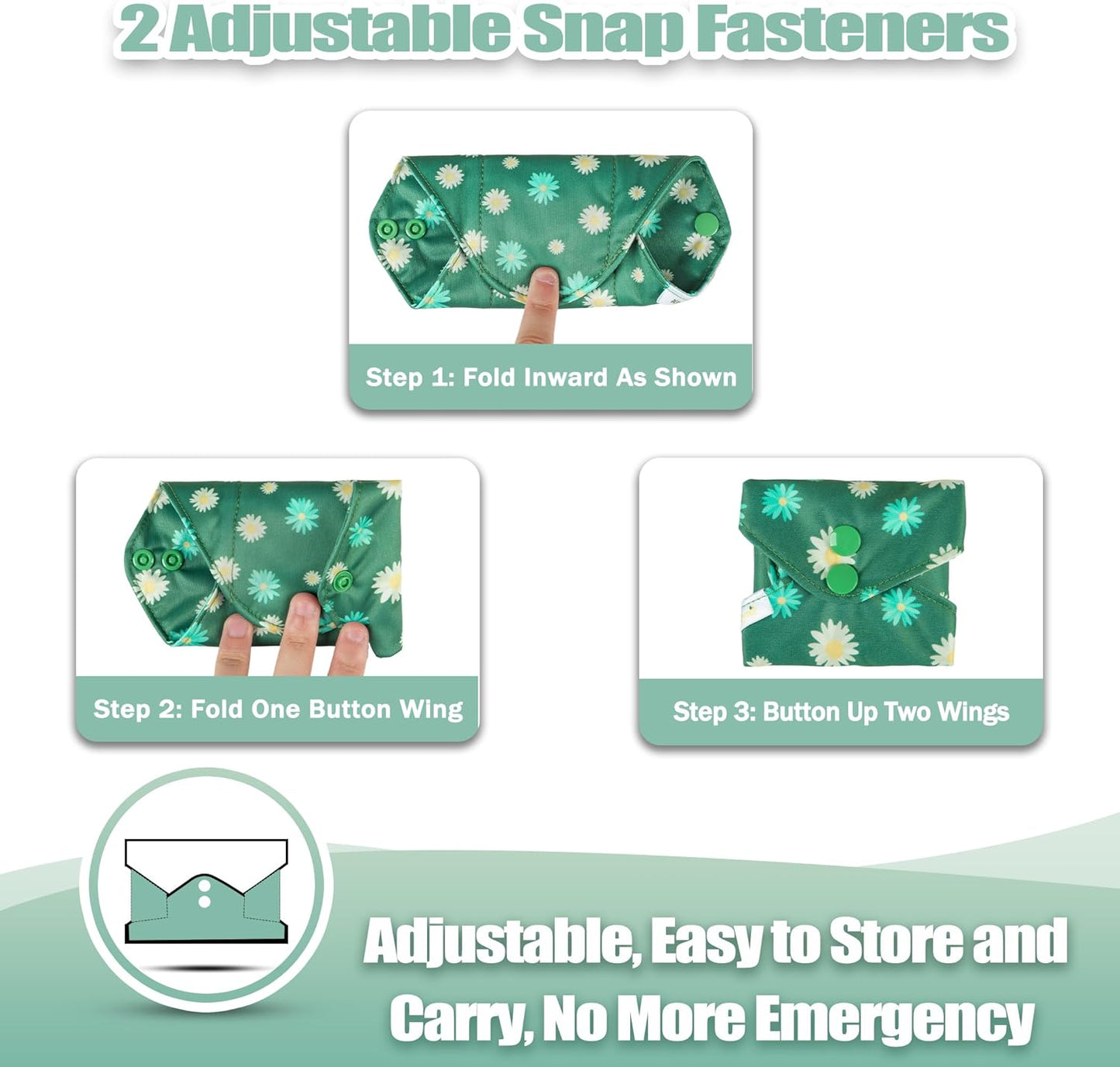 Wegreeco Cloth Menstrual Pads - Soft Washable Pads for Women - Reusable Panty Liners for Women - 6 Pack with 1 Cloth Mini Wet Bag (Large, Chrysanthemums)