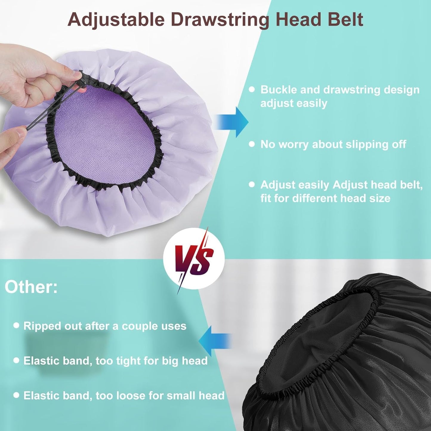 2 Pcs 15" XL Extra Large Terry Lined Shower Cap, Adjustable Dual Waterproof Shower Cap for Women Reusable Soft Hair Cap Bath Cap for Long Braids, Thick Hair, Locs, Curly Hair