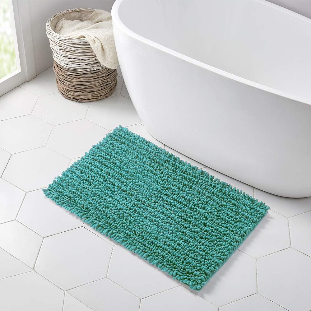 Walensee Bathroom Rug Non Slip Bath Mat (32x20 Inch Turquoise) Water Absorbent Super Soft Shaggy Chenille Machine Washable Dry Extra Thick Perfect Absorbant Best Large Plush Carpet for Shower Floor