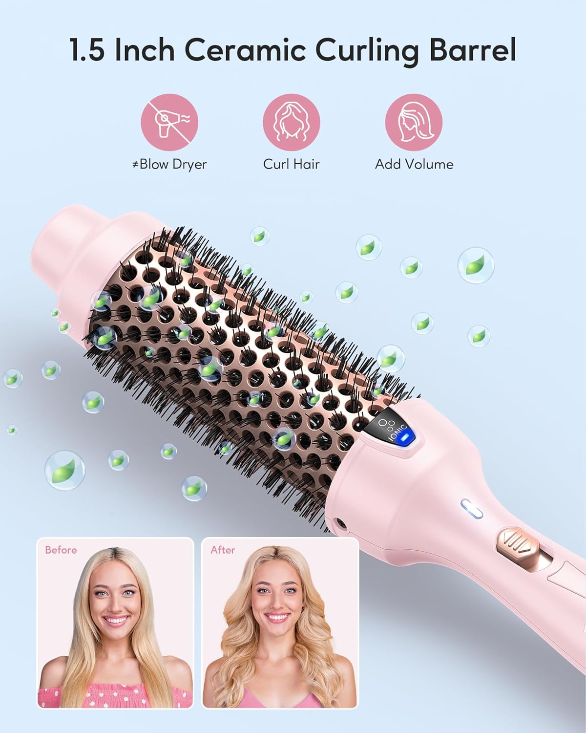 Wavytalk Thermal Brush, Blowout Express 1.5 Inch Negative Ion Thermal Round Brush Creates Blowout Look Makes Hair Shinier & Smoother, Dual Voltage, Easy to Use (Pink)