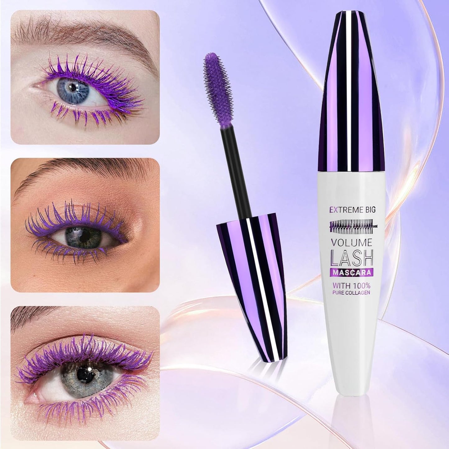 Blue & Purple Mascara for Eyelashes, 5D Colored Mascara 【Waterproof】【Natural Curling】【Lengthening Curling rimel de pestañas Volume】for Women Eye Makeup Cosplay & Parties