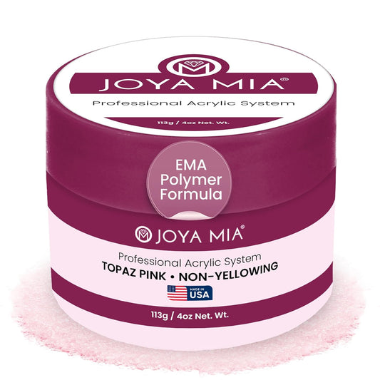 Joya Mia Acrylic Powder for Nails, MMA-Free, Super Adhesion Professional Powder for Flawless & Long-Lasting Nail Enhancements, Easy Application, Vibrant & Stunning Colors - Topaz Pink, 4 oz