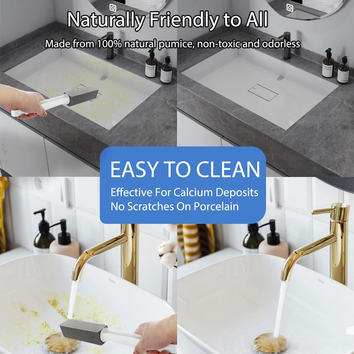 2 Pack Pumice Stone for Toilet Cleaning, Extra Long Handle for Removing Bowl Ring, Pool, Bathroom, Toilet Brush